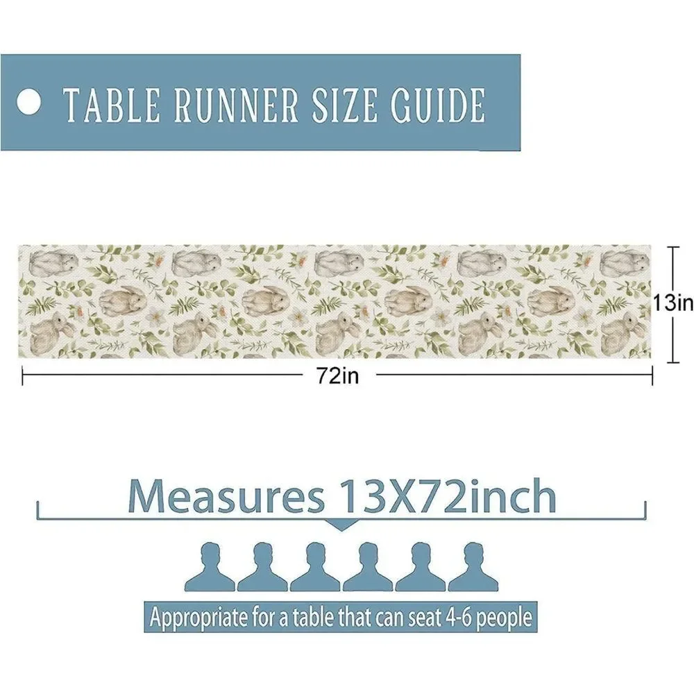 New Beautiful Cream w/ bunnies Easter Spring Design home Table Runner 72x13